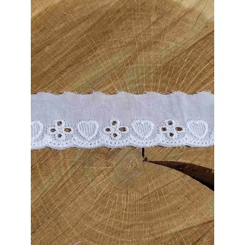 Krajka Bavlněná madeira - štykování šíře 27 mm srdíčka a dírky