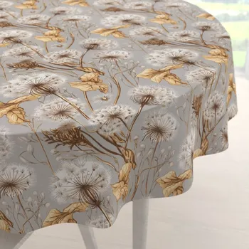 ubrus Bavlněný kulatý ubrus Sandra SA-517 Podzimní pampelišky na šedém Ø 70 cm