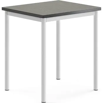 Jídelní stůl Stůl SONITUS, 700x600x760 mm, bílé nohy, deska s linoleem, tmavě šedá