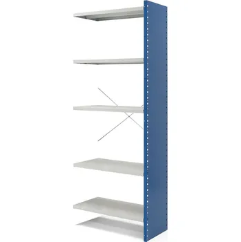 Dílenský regál Kovový regál MIX, přídavný, 2100x830x400 mm, s boční stěnou, modrý, šedé police