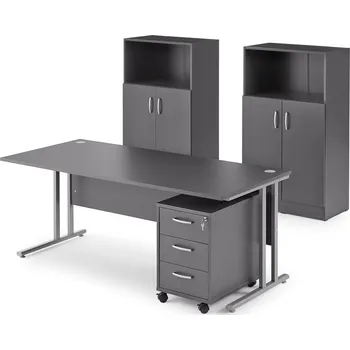 Jídelní set Kancelářská sestava FLEXUS, stůl 1800x800 mm + 3zásuvkový kontejner + 2 skříně, šedá
