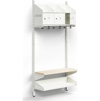 Věšák Šatní stěna ENTRY, nástěnná, lavice, 3 kovová dvířka s přípravou pro označení, 1800x900x300 mm, bílá