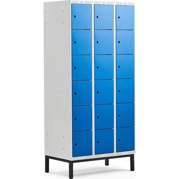 Šatní skříň Boxová šatní skříň CLASSIC, s nohami, 3 sekce, 18 boxů, 1940x900x550 mm, modré dveře