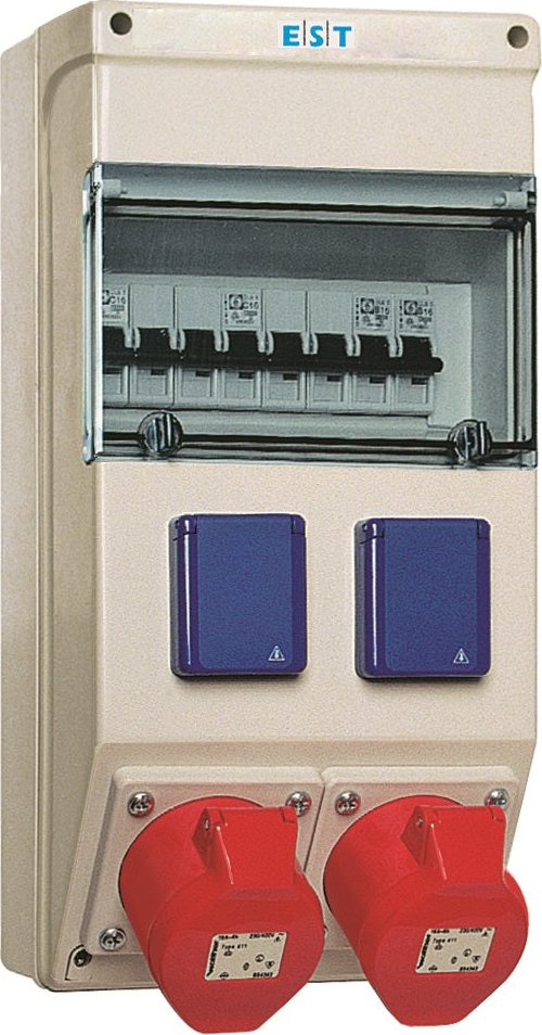 ELSYBOX P698L01120 Zásuvková skříň, 1x CEE 32A, 1x CEE 16A, 2x 230V, IP44, bez přístrojů