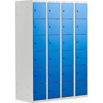 Šatní skříň Boxová šatní skříň CLASSIC, 4 sekce, 24 boxů, 1740x1200x550 mm, šedá, modré dveře
