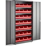 Dílenská skříň SUPPLY, zámek na klíč, 6 polic, 28 boxů, 1900x1020x500 mm, šedá