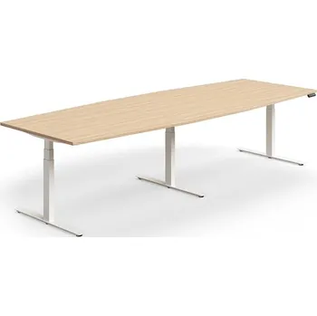 Jednací stůl Jednací stůl QBUS, výškově nastavitelný, ve tvaru sudu, 3200x1200 mm, bílá podnož, dub