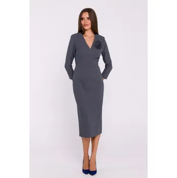 Dámské šaty S372 Květinové tužkové šaty - šedé EU XL