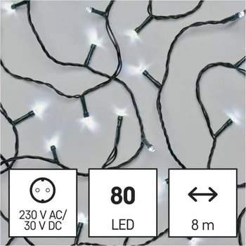 Vánoční dekorace EMOS ZY0802T LED vánoční řetěz, 8 m, venkovní i vnitřní, studená bílá, časovač, 8 programů