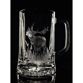 Sklenice půllitr s daňkem - ručně ryté (broušené), dárek pro myslivce