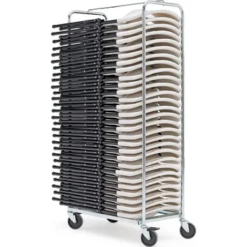 Jídelní židle Vozík na židle + 28 bílých židlí