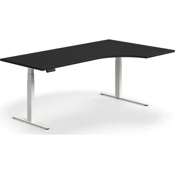 Psací stůl Výškově nastavitelný stůl QBUS, rohový, 2000x1200 mm, bílá podnož, černá