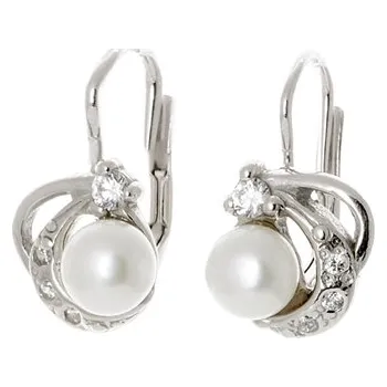 Náušnice Dámské stříbrné naušnice s perlou a zirkony STNAU1013F