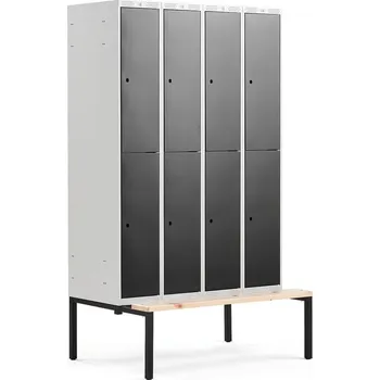 Šatní skříň Boxová šatní skříň CLASSIC, s lavicí, 4 sekce, 8 boxů, 2120x1200x550 mm, černé dveře