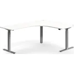 Výškově nastavitelný stůl FLEXUS, rohový, 1600x2000 mm, stříbrná podnož, bílá