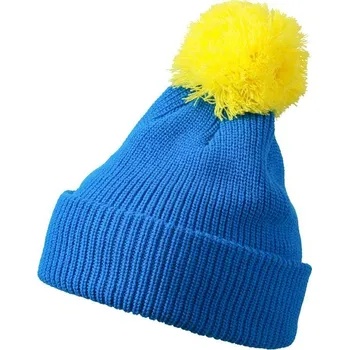 Čepice Myrtle Beach (Daiber) Zimní čepice s bambulí MB7967 - Azurová / žlutá | uni