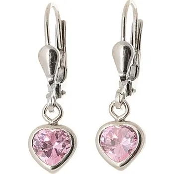 Náušnice Stříbrné náušnice srdce s růžovým zirkonem STNAD080F