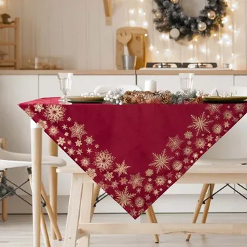 ubrus Velurový ubrus červený, zlaté vločky, 85 x 85 cm