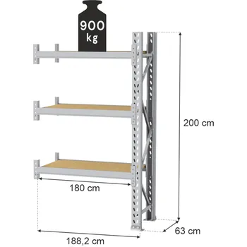Dílenský regál Regál skladový MAGO HX (V: 200, Š:63, D: 188,2cm) s nosností 900 kg/ modul rozšíření