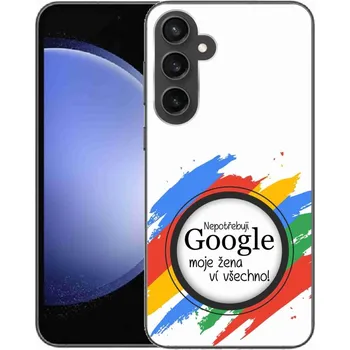 Pouzdro na mobilní telefon Gelový kryt mmCase na Samsung Galaxy S23 FE - žena ví všechno bílé pozadí