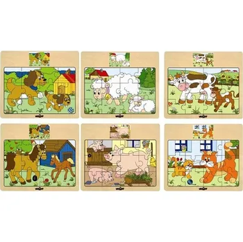Puzzle Stojan 12 Ks - Puzzle na hrací desku Mašinka - zvířátka s mláďaty - balení 12 ks
