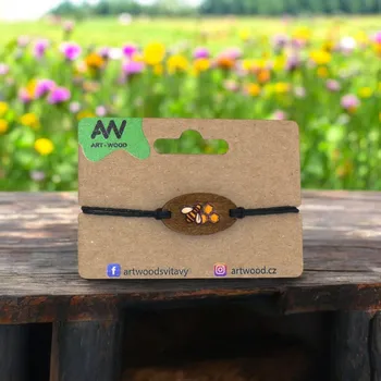 Náramek art-wood.cz Provázkový náramek - včelka a plástev