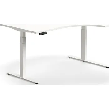 Psací stůl Výškově nastavitelný stůl QBUS, rohový, 1600x1200 mm, bílá podnož, bílá