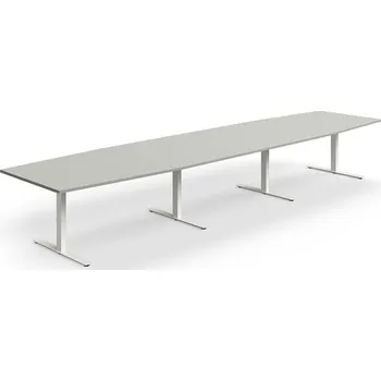Jednací stůl Jednací stůl QBUS, T-nohy, 4800x1200 mm, tvar člunu, bílá podnož, světle šedá