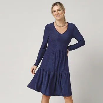 Dámské šaty Krátké šaty z lesklého úpletu tmavě modrá 46/48