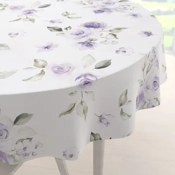 ubrus Teflonový kulatý ubrus TF-024 Fialové růže na bílém Ø 40 cm