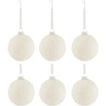 Vánoční ozdoba Set šesti bílých skleněných vánočních ozdob J-line Mondria 8 cm
