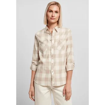 Dámská košile Ladies Turnup Checked Flanell Shirt whitesand/lighttaupe Urban Classics krémová 2542168