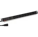 19" napájecí panel 1U, 8x zásuvka C13, vidlice IEC320 C14, hliník, 2m
