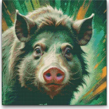 Diamantové malování Diamantové malování - Divočák v odstínech tlumené zelené Velikost: 50x50cm, Rámování: Pouze srolované plátno, Diamanty: Kulaté