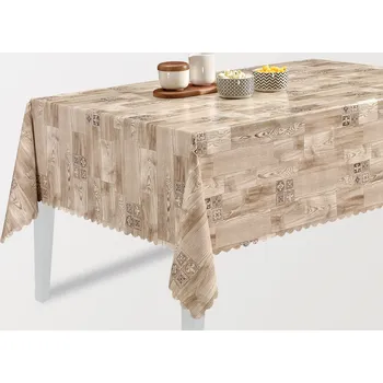 ubrus Florista PVC ubrus s textilním podkladem béžový/dřevo se znakem 140 cm metráž