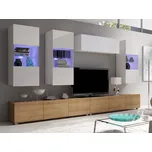 GAB Obývací stěna LORONA 11, Bílá/Zlatý dub 300 cm