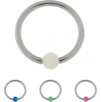 Piercing Piercingate Kruh s opálovou kuličkou PKR00121 - Barva/Motiv: Bílá, Kuličky: 3 mm, Průměr kroužku: 10 mm, Průměr tyčky: 1,2 mm