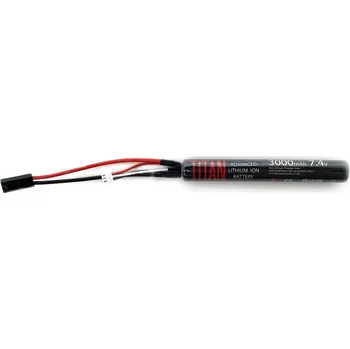 Baterie pro airsoftovou zbraň TITAN Akumulátor Li-Ion 7,4V 3000mAh 16C - Mini AK Stick s Tamiya konektorem