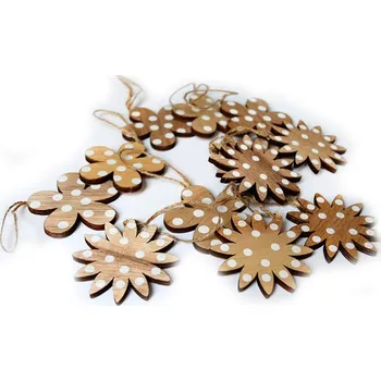 Velikonoční dekorace Dřevěné květiny k zavěšení, 6 cm, 2 druhy, set 12 ks