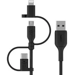 Belkin BOOST CHARGE™ Univerzální kabel USB-A/microUSB s adaptérem na Lightning a USB-C konektorem, 1m, černý