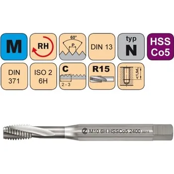 Závitořezný nástroj NÁSTROJE CZ Strojní závitník /CZZ2400/ pro metrický závit se šroubovitou drážkou CZZ Závit: M8
