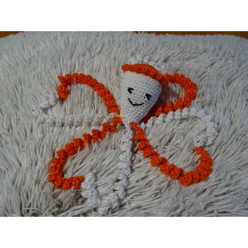 Hračka pro nejmenší Háčkovaná chobotnička pro miminka - oranžovobílá