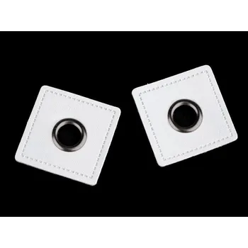 Průchodka s koženkovým čtverečkem k našití, průvlek 8 mm, barva 11 bílá černý nikl