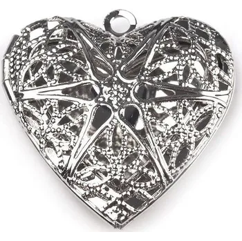 Medailonek rozevírací srdce 26x26 mm, barva 2 platina