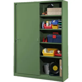 Kovová skříň s posuvnými dveřmi, v x š x h: 1990 x 1400 x 435 mm, barva zelená RAL6011 / zelená RAL6011