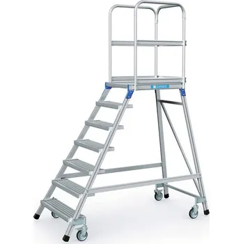 Lešení Plošinový žebřík, výška plošiny 1680 mm, 7 stupňů z ocelového roštu