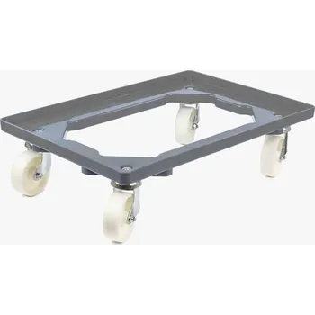 Plošinový vozík Podvozek pod EURO přepravky 600 x 400 mm, otevřený, 4 otočná kola z plastu, barva šedá