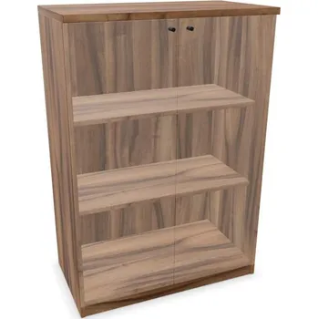 Policová skříň Kancelářská skříň - dveře dvoukřídlé prosklené, v x š x h: 1155 x 800 x 445 mm, barva ořech