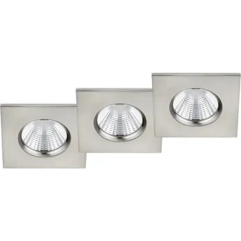 Bodové svítidlo Trio Leuchten 650610307 ZAGROS - 3ks LED podhledové stmívatelné svítidlo do koupelny 8,5 x 8,5cm, 5,5W, 3000K, IP65, matný nikl (3 ks zápustné svítidlo do sádrokartonu vhodné do koupelny)