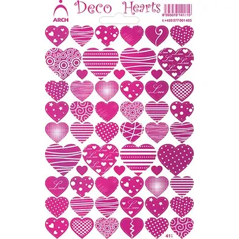 samolepka Školní mini samolepky Pestrá srdíčka červená - Deco Hearts 12 x 17 cm